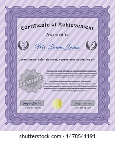 Violet Sample Diploma. Printer friendly. Customizable, Easy to edit and change colors. Money Pattern design. 