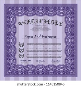 Violet Sample Diploma. With quality background. Money Pattern design. Detailed. 