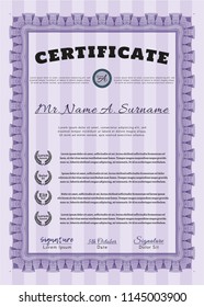 Violet Sample Diploma. With quality background. Lovely design. Detailed. 