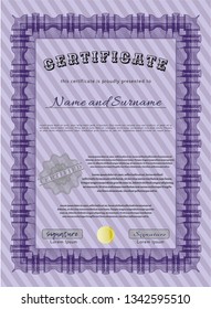 Violet Sample Diploma. With quality background. Vector illustration. Perfect design. 