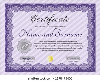 Violet Sample Diploma. Retro design. Vector illustration. With linear background. 