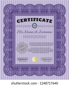 Violet Sample Diploma. Retro design. Detailed. With linear background. 