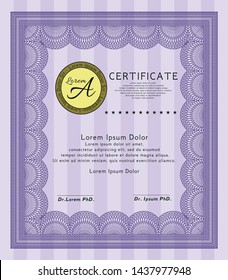 Violet Sample Diploma. Retro design. Customizable, Easy to edit and change colors. With linear background. 