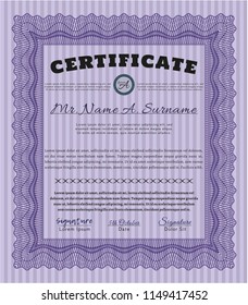 Violet Sample Diploma. Sophisticated design. Customizable, Easy to edit and change colors. With guilloche pattern and background. 