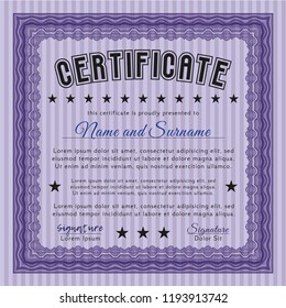 Violet Sample Diploma. Sophisticated design. With guilloche pattern and background. Detailed. 