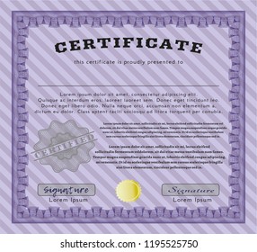 Violet Sample Diploma. Sophisticated design. With complex background. Customizable, Easy to edit and change colors. 