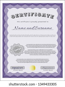 Violet Sample Diploma. Sophisticated design. With complex background. Detailed. 