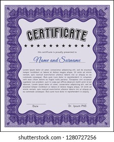 Violet Sample Diploma. Superior design. Complex background. Detailed. 