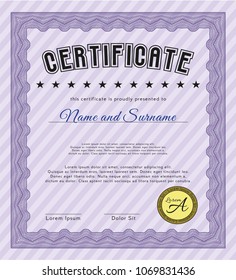  Violet Sample Diploma. Vector illustration. Easy to print. Beauty design. 