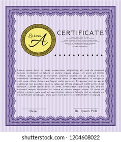 Violet Sample Diploma. Vector illustration. With linear background. Perfect design. 
