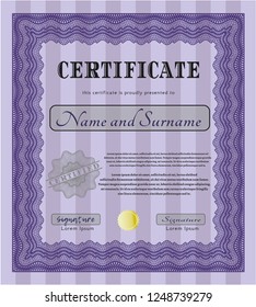 Violet Sample Diploma. Vector illustration. Easy to print. Superior design. 