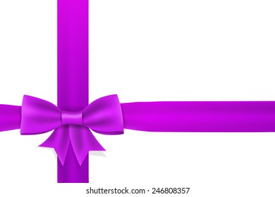 violet satin ribbon bow on white background. isolated.