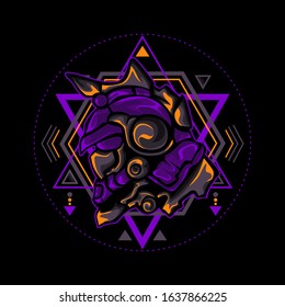 Violet SCI FI Armored Warrior for merchandise, apparel or other with geometry ornament