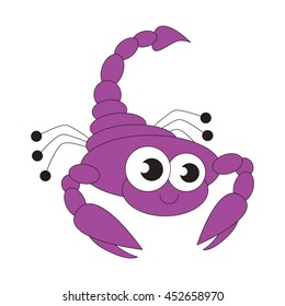 Violet scorpion cartoon. Outlined character with black stroke.