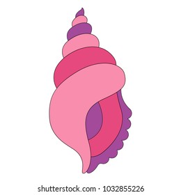 Violet Sea Shell cartoon, the outlined illustration with thin line black stroke