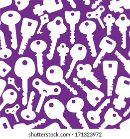 Violet seamless background. Key. Vector composition with elements of silhouettes of keys