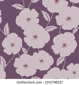 violet seamless floral vector flowers leaves pattern on background