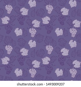 violet seamless pattern with grapes - vector floral texture
