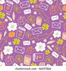 violet seamless pattern with letters and books
