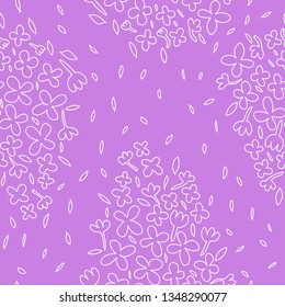 violet seamless pattern with lilac flowers. Pattern with light color doodle of lilacs on purple background. Beautiful design for fabric, textile. Digital paper. Stock vector illustration.