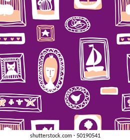 violet seamless pattern with pictures