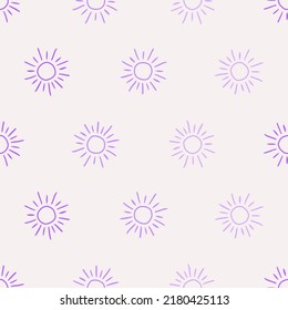 Violet seamless pattern with purple tiny outline sun.