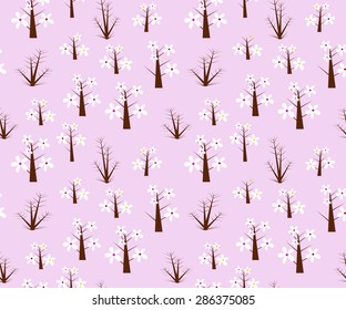 Violet seamless pattern with thorn trees and flowers