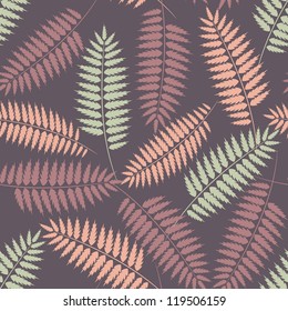 Violet seamless patterns with leaves of fern in pastel colors