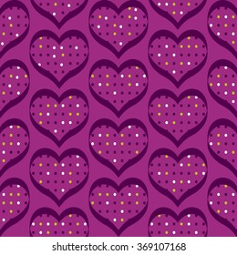 Violet seamless polka dot hearts pattern background for use in the textile printing and design packages