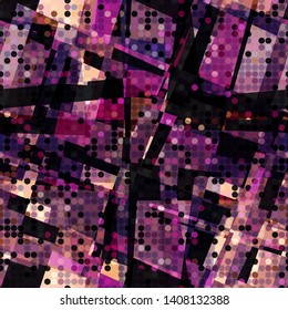 Violet seamless texture from dots and geometric shapes. Abstract vector background for web page, banners backdrop, fabric, home decor, wrapping