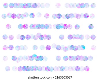 Violet sequins confetti scatter vector background. Metallic sparkling foil particles holiday glitter top view. Birthday confetti placer twinkling texture.