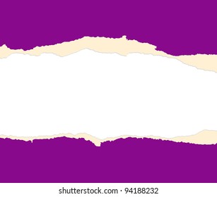 A violet sheet of paper is teared to peaces