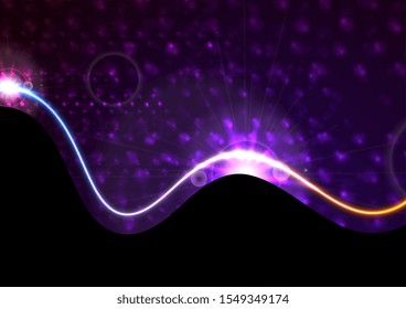 Violet shiny abstract background with glowing neon wave. Vector design