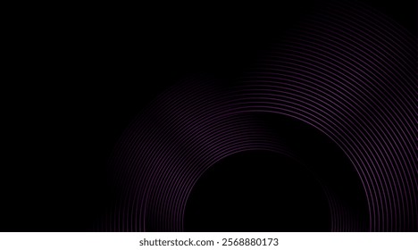 Violet shiny circular lines abstract futuristic tech background. Vector minimal geometric design