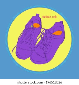  Violet shoes on a yellow background with the text. Card.