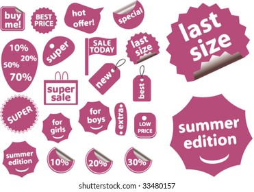 violet shopping stickers. vector