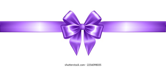 Violet Silk Realistic Bow with Ribbon on White