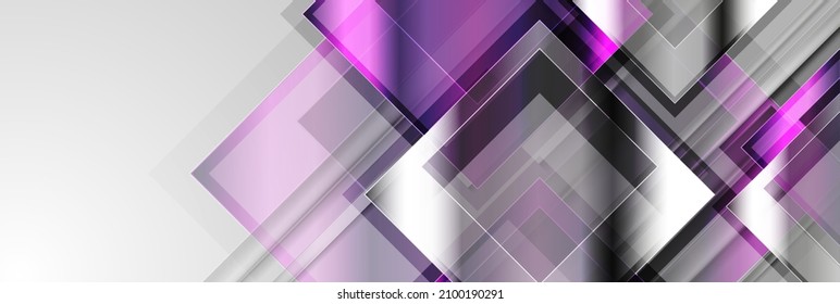 Violet and silver grey glossy squares abstract technology background. Geometric vector design