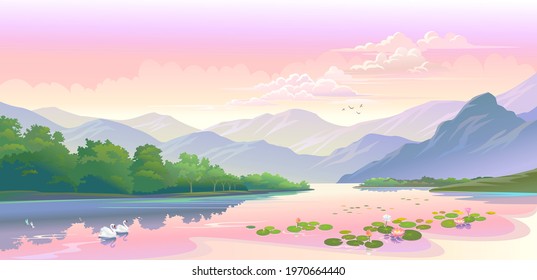 Violet skies over a beautiful mountain range.