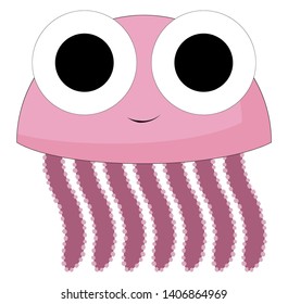 A violet smiling jelly fish with big black eyes, vector, color drawing or illustration. 