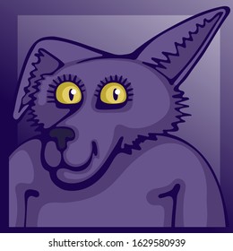 Violet smiling wolf with yellow eyes. Social Media Avatar.