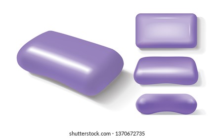 Violet soap from different sides on a white background vector