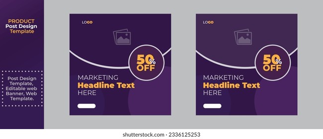 Violet social media post design template Design with Premium Vector