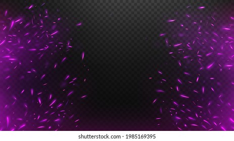 Violet sparks with smoke, on a transparent pattern, isolated and easy to edit. Vector Illustration