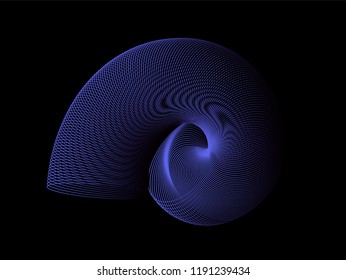 Violet spiral on dark background. Fractal, generative minimal art.