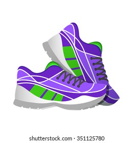 Violet sport sneakers, modern illustrations in flat style. Vector illustration