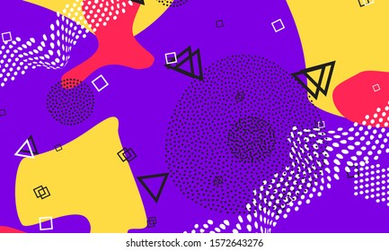 Violet Spotty Decor. Creative Banner. Red Splash Drawing. Yellow Contemporary Artwork. 1980s Texture. Lavender Vector Background. Purple Artistic Flyer.