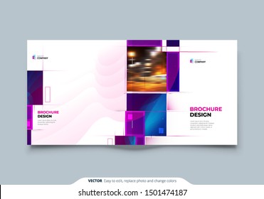 Violet Square Brochure Cover Template Layout Design. Corporate business annual report, catalog, magazine, flyer mockup. Creative modern bright concept with Violet square shape