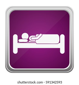 violet square button relief with silhouette person sleep in bed vector illustration