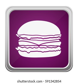 violet square button relief with silhouette hamburger food vector illustration